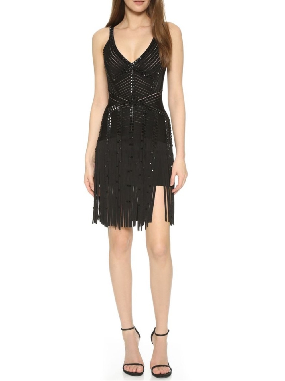 Hervé Léger Jadelyn Fringe Black Dress